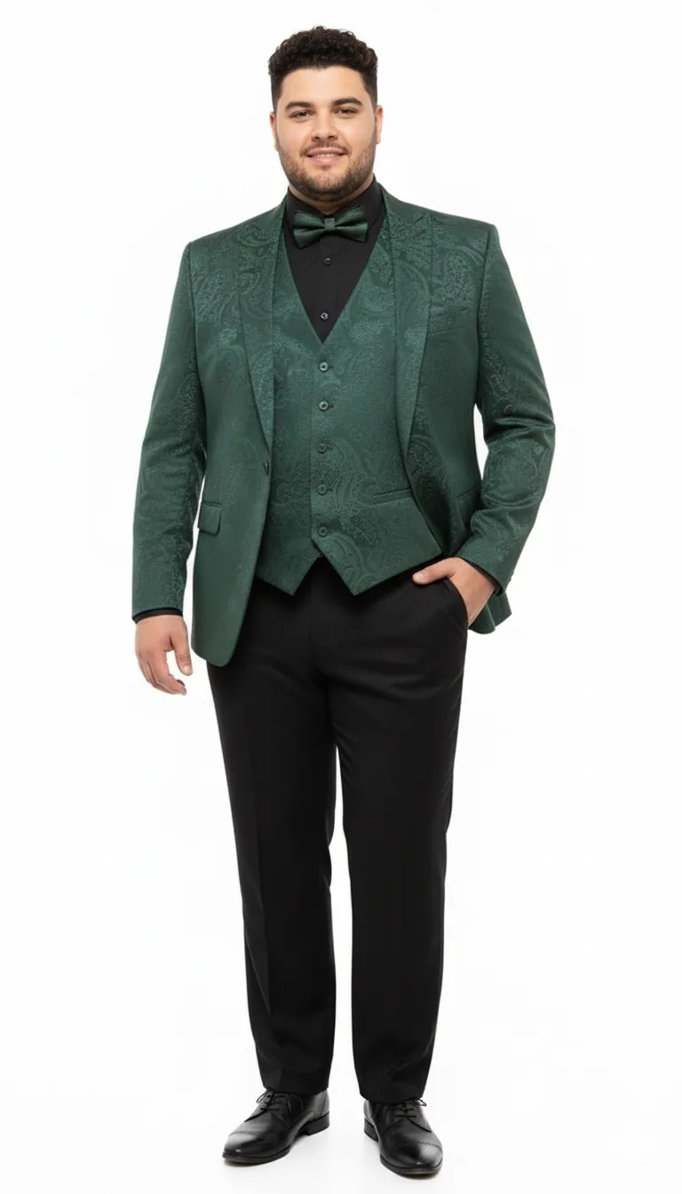 Mens Emerald Green Paisley Tuxedo 3-Piece Suit - Slim Fit Formal Blazer, Vest, and Pants for Weddings, Proms sold by Alberto Nardoni product image thumbnail 3