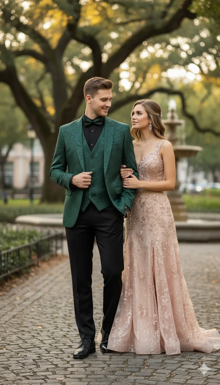 Mens Emerald Green Paisley Tuxedo 3-Piece Suit - Slim Fit Formal Blazer, Vest, and Pants for Weddings, Proms sold by Alberto Nardoni product image thumbnail 4