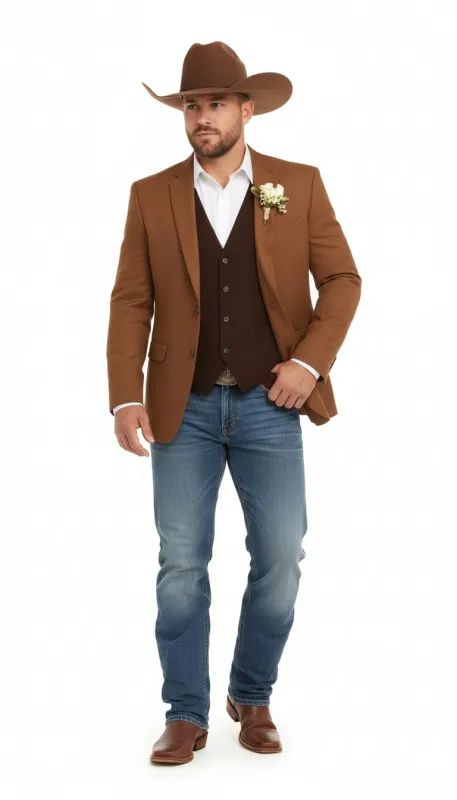 Mens Rust Copper Brown Western Blazer – Cowboy Style Classic Tailored Jacket for Weddings, Rodeos and Country Events sold by Alberto Nardoni