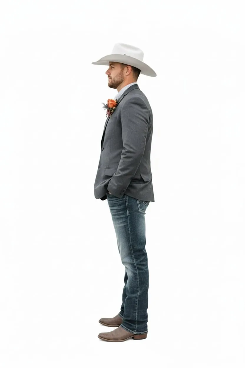 Mens Western Style Blazer – Classic Gray Cowboy Suit Jacket for Weddings, Country Events and Formal Wear in Grey Color sold by Alberto Nardoni product image thumbnail 3