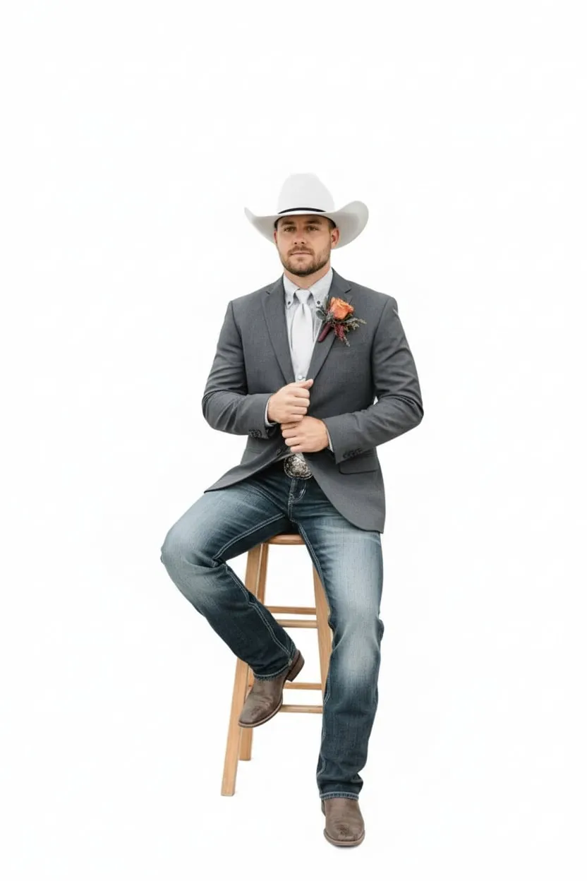 Mens Western Style Blazer – Classic Gray Cowboy Suit Jacket for Weddings, Country Events and Formal Wear in Grey Color sold by Alberto Nardoni product image thumbnail 4