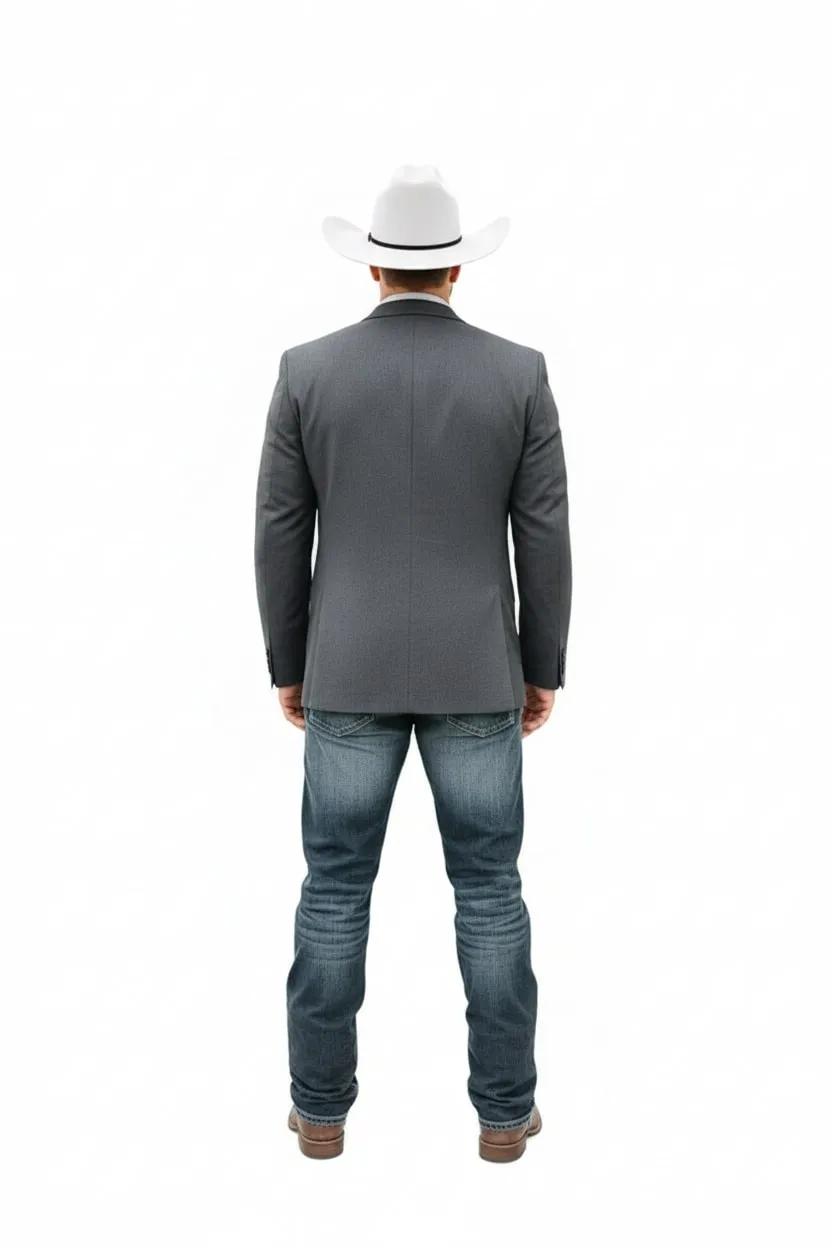 Mens Western Style Blazer – Classic Gray Cowboy Suit Jacket for Weddings, Country Events and Formal Wear in Grey Color sold by Alberto Nardoni product image thumbnail 2