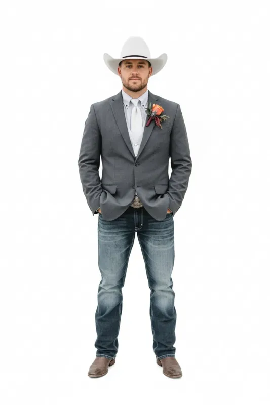 Mens Western Style Blazer – Classic Gray Cowboy Suit Jacket for Weddings, Country Events and Formal Wear in Grey Color sold by Alberto Nardoni