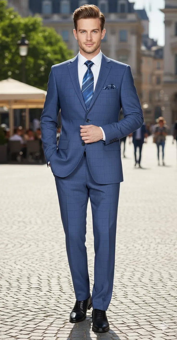 Mens Indigo Navy Blue Windowpane Check Suit – Classic 2-Piece Formal Business and Wedding Wear Set in Cobalt Blue sold by Alberto Nardoni product image thumbnail 5