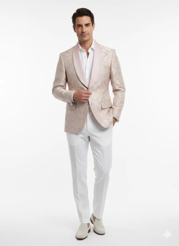 Men’s Lavender and Gold Tuxedo Embroidered Lilac Mauve Blazer – Designer Floral Pattern Wedding & Party Jacket sold by Alberto Nardoni