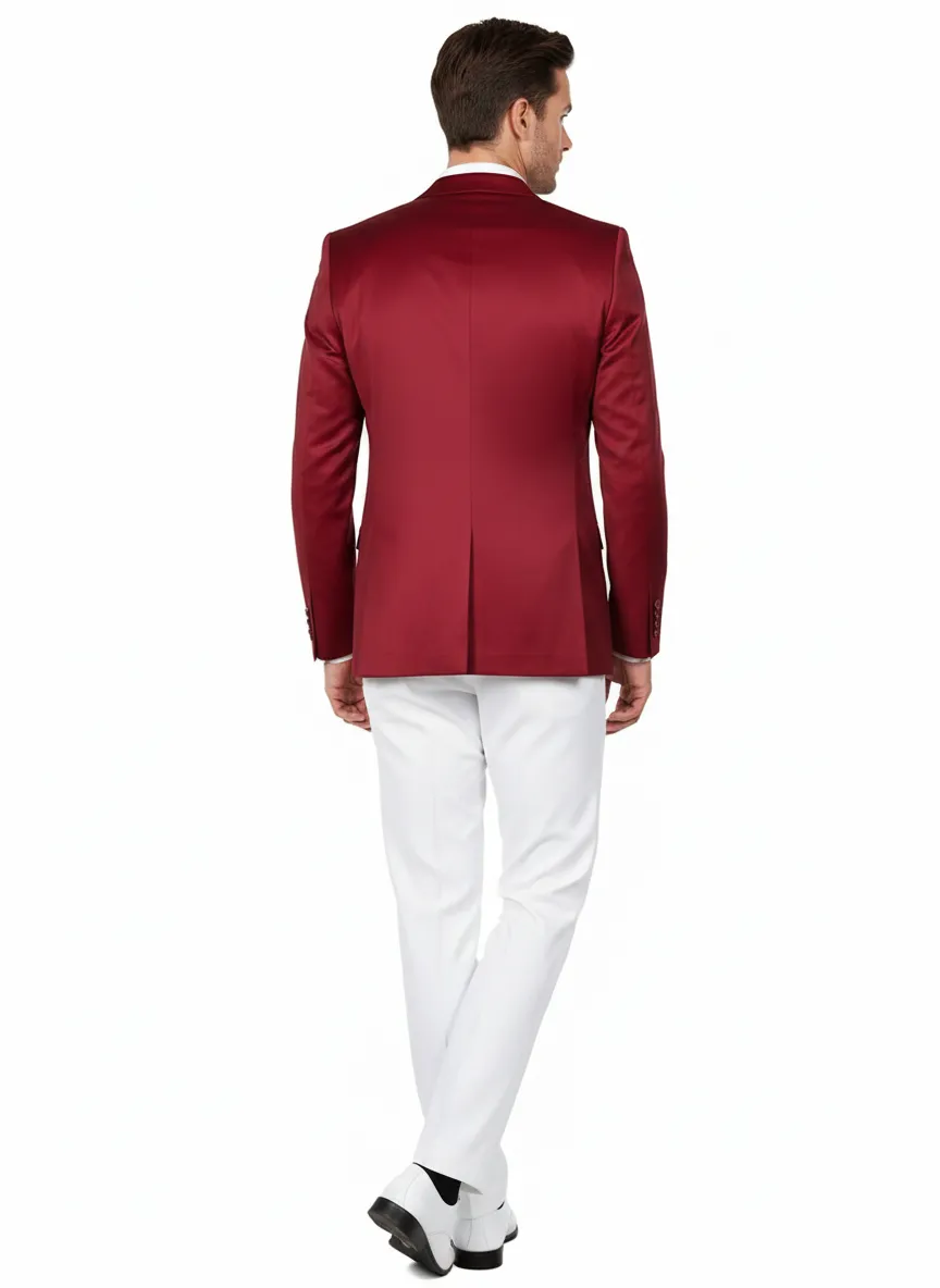 Premium Men's Burgundy Satin Slim Fit Blazer – Elegant Party & Wedding Suit Jacket in Maroon Wine Color sold by Alberto Nardoni product image thumbnail 4