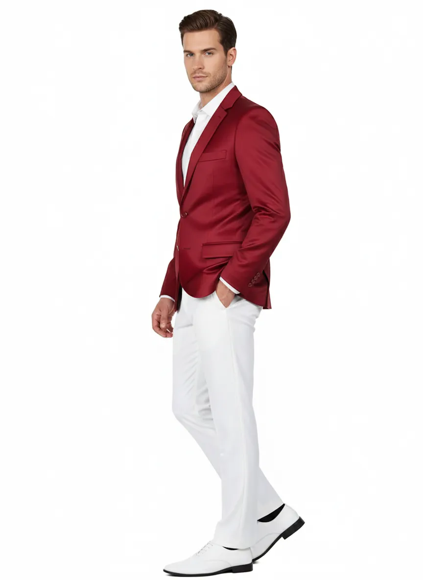 Premium Men's Burgundy Satin Slim Fit Blazer – Elegant Party & Wedding Suit Jacket in Maroon Wine Color sold by Alberto Nardoni product image thumbnail 2