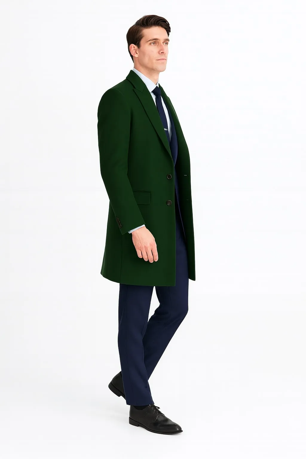 Mens Dark Green Wool Overcoat – Classic Long Coat for Formal and Casual Style sold by Alberto Nardoni product image thumbnail 3