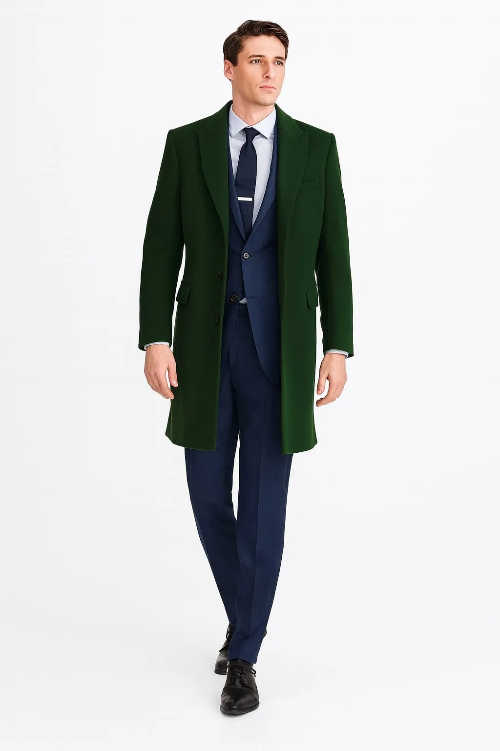 Mens Dark Green Wool Overcoat – Classic Long Coat for Formal and Casual Style sold by Alberto Nardoni