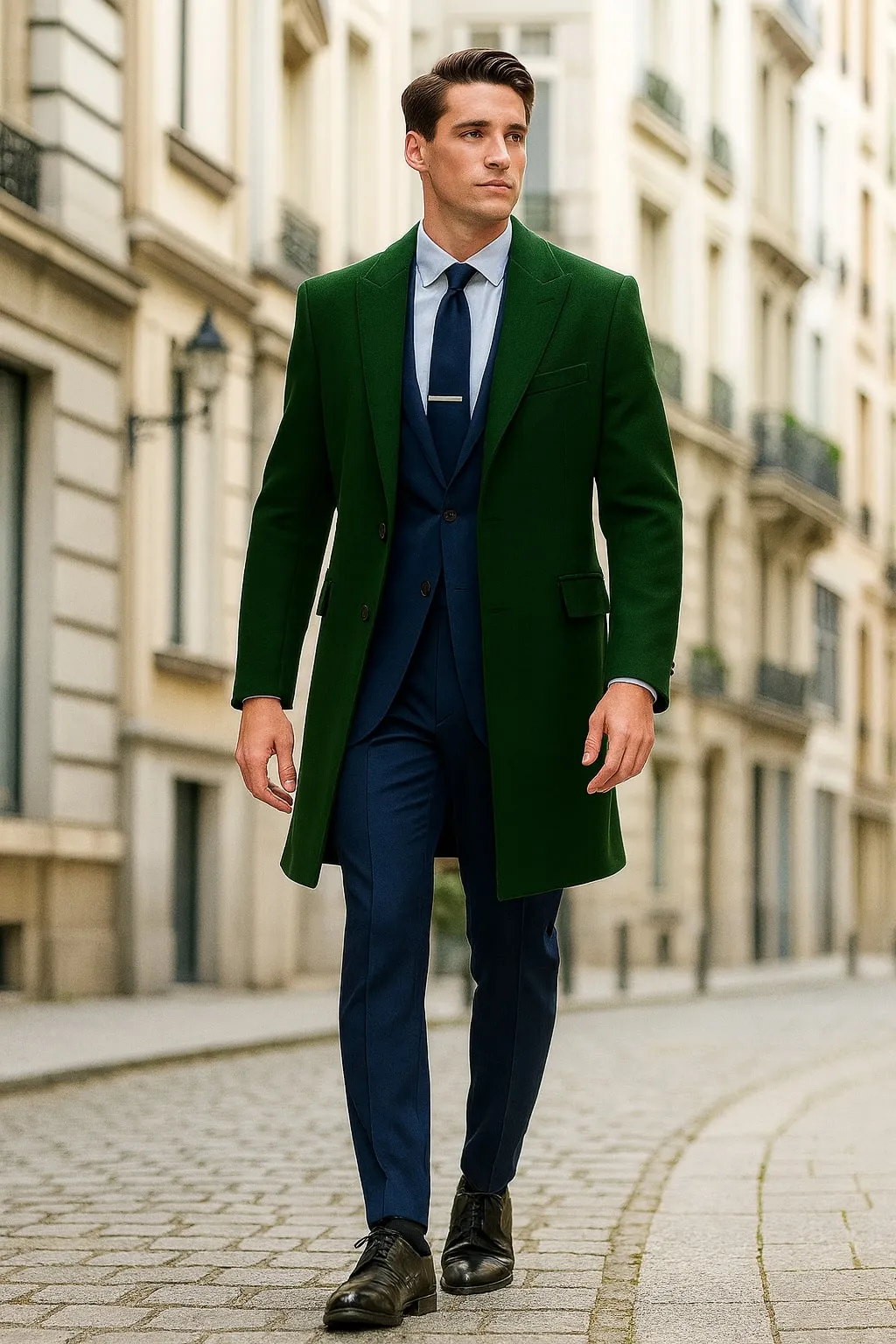 Mens Dark Green Wool Overcoat – Classic Long Coat for Formal and Casual Style sold by Alberto Nardoni product image thumbnail 4