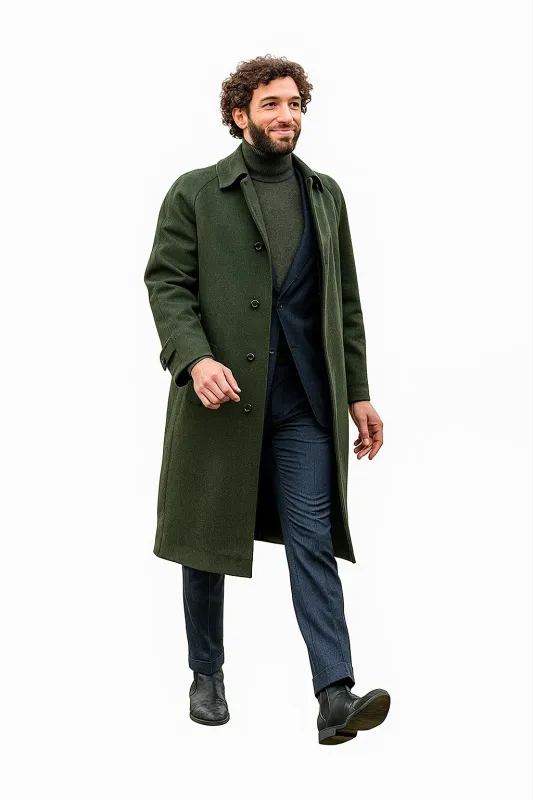 Men’s Olive Green Wool Overcoat Outfit – Winter Business Casual Style sold by Alberto Nardoni