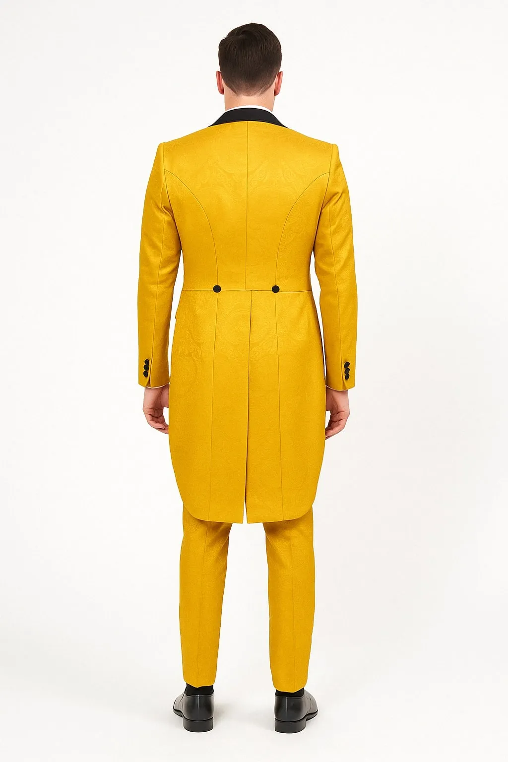 Mens Yellow Tailcoat Tuxedo with Black Lapel and Brocade Detailing - Formal Vintage Style Suit sold by Alberto Nardoni product image thumbnail 2