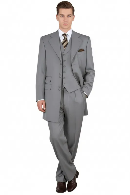 Mens Zoot Suit - Light Gray 3-Piece Suit with Vest – Classic Business and Wedding Formal Wear - 1920s Fashion sold by Alberto Nardoni