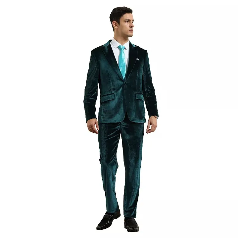 Mens Designer Velvet Suit Set - 2-Piece Peak Lapel Style made by Alberto Nardoni