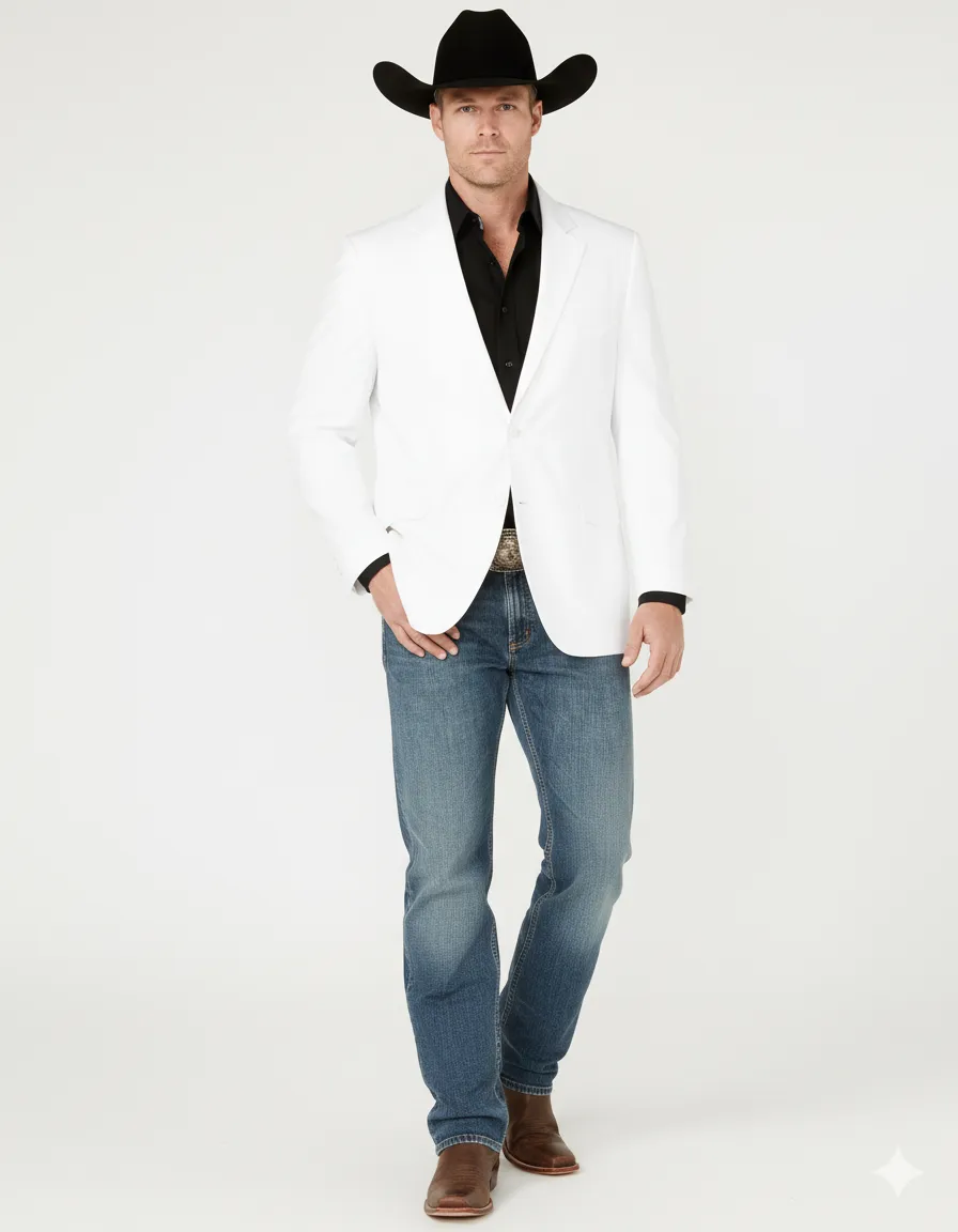 Mens White Western Blazer - Classic Cowboy Style Sport Coat for Formal - Cowboy Jacket sold by Alberto Nardoni