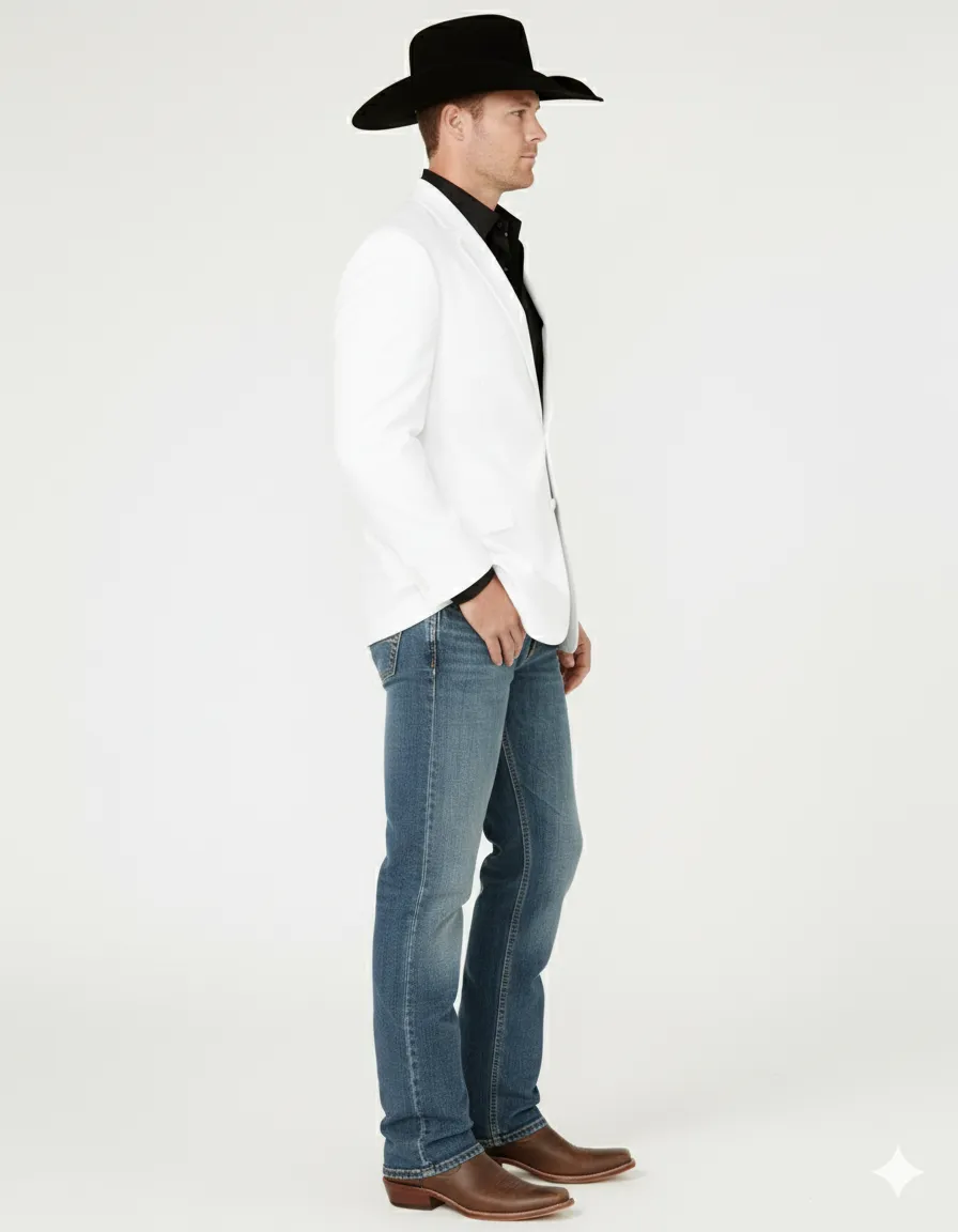 Mens White Western Blazer - Classic Cowboy Style Sport Coat for Formal - Cowboy Jacket sold by Alberto Nardoni product image thumbnail 2