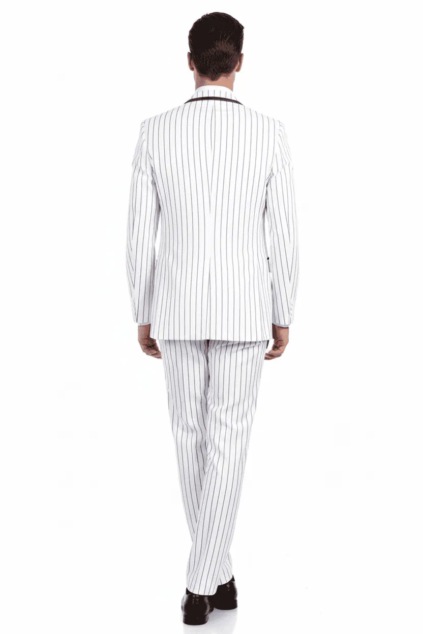 Mens White and Royal Blue Pinstripe 3-Piece Suit - Classic Fit Blazer with Vest, Pants, and Tie sold by Alberto Nardoni product image thumbnail 2