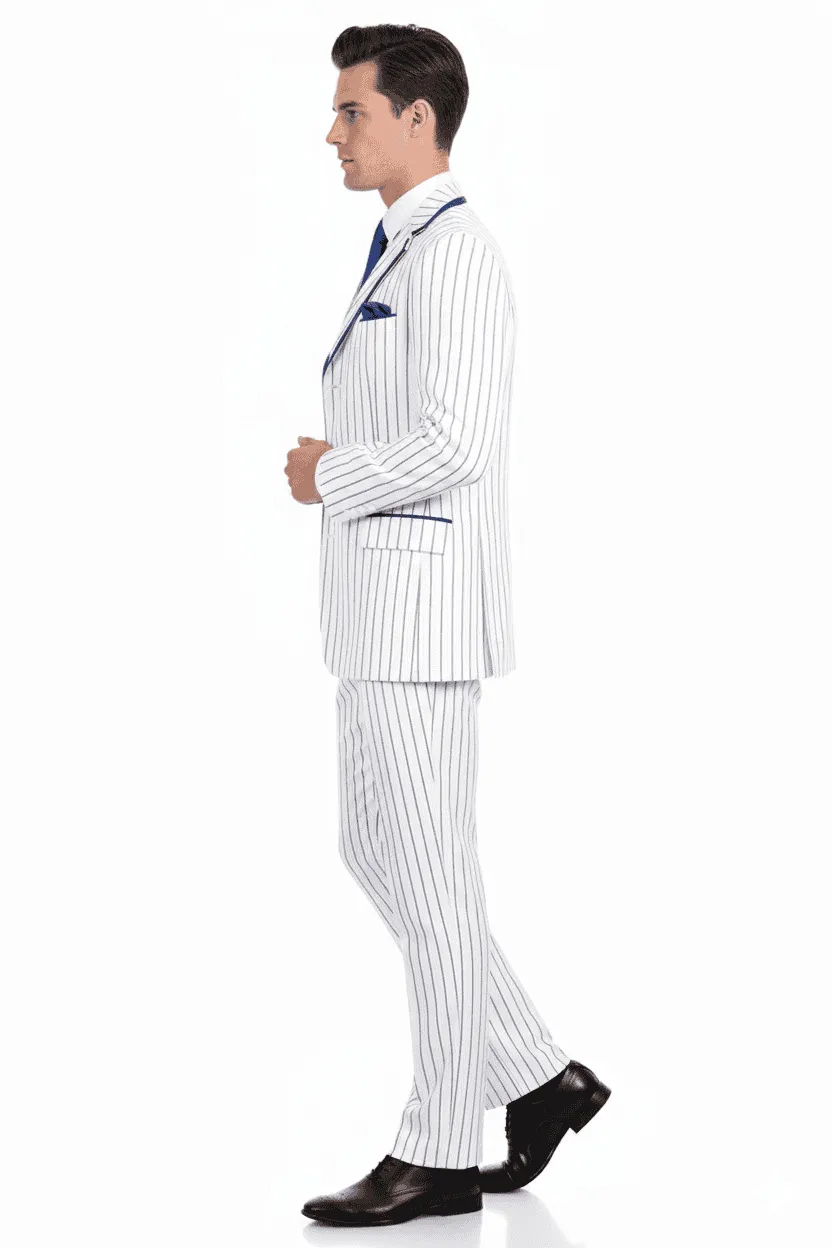 Mens White and Royal Blue Pinstripe 3-Piece Suit - Classic Fit Blazer with Vest, Pants, and Tie sold by Alberto Nardoni product image thumbnail 5