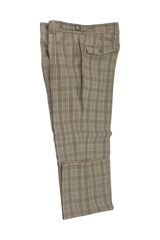Tiglio Luxe Beige with Brown Windowpane Semi-Wide Leg Wool Marbella Dress Pants TL3119 sold by Alberto Nardoni