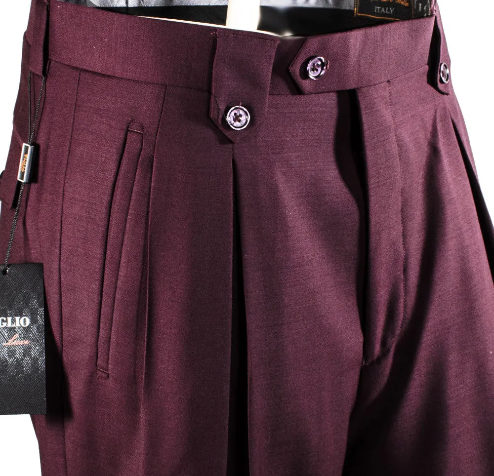 Tiglio Luxe Burgundy Wide Leg, Pure Wool Dress Pants 2576 sold by Alberto Nardoni product image thumbnail 2