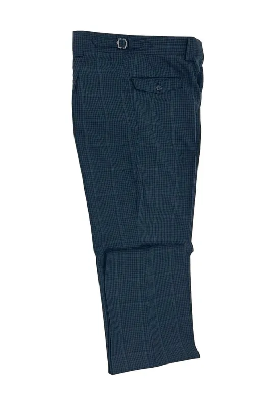 Tiglio Luxe Green and Black Mini Check with Windowpane Semi-Wide Leg Wool Marbella Dress Pants TL3310 sold by Alberto Nardoni
