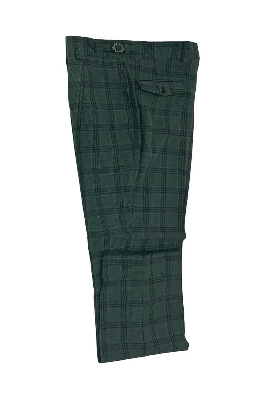 Tiglio Luxe Hunter Green with Black Windowpane Semi-Wide Leg Wool Marbella Dress Pants TL3362 sold by Alberto Nardoni