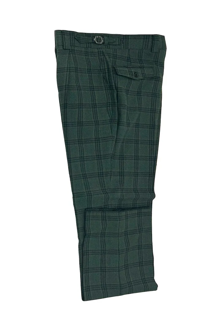 Tiglio Luxe Hunter Green with Black Windowpane Semi-Wide Leg Wool Marbella Dress Pants TL3362 sold by Alberto Nardoni