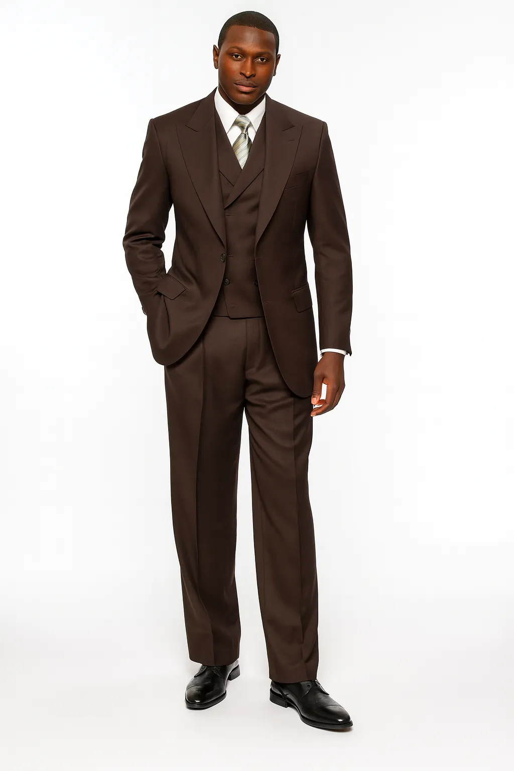 Tiglio Rosso Mens Choclate Brown 3 Piece Suit - Double Breasted Vest with Classic 100% Wool Super 150's Fabric - Pleated Pants sold by Alberto Nardoni