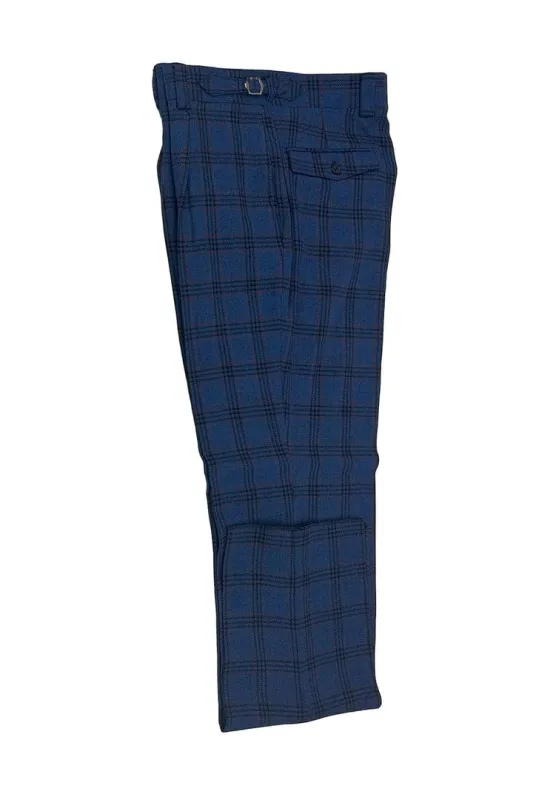 Tiglio Luxe Denim Blue with Red and Black Windowpanes Semi-Wide Leg Wool Marbella Dress Pants TL3361 sold by Alberto Nardoni