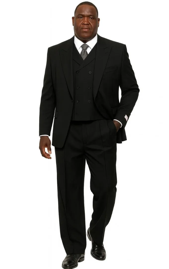 Mens Tiglio Rosso Suit - Wide Leg Baggy Pants - 100% Wool Black Three-Piece Suit with Double-Breasted Vest and Peak Lapel sold by Alberto Nardoni product image thumbnail 5