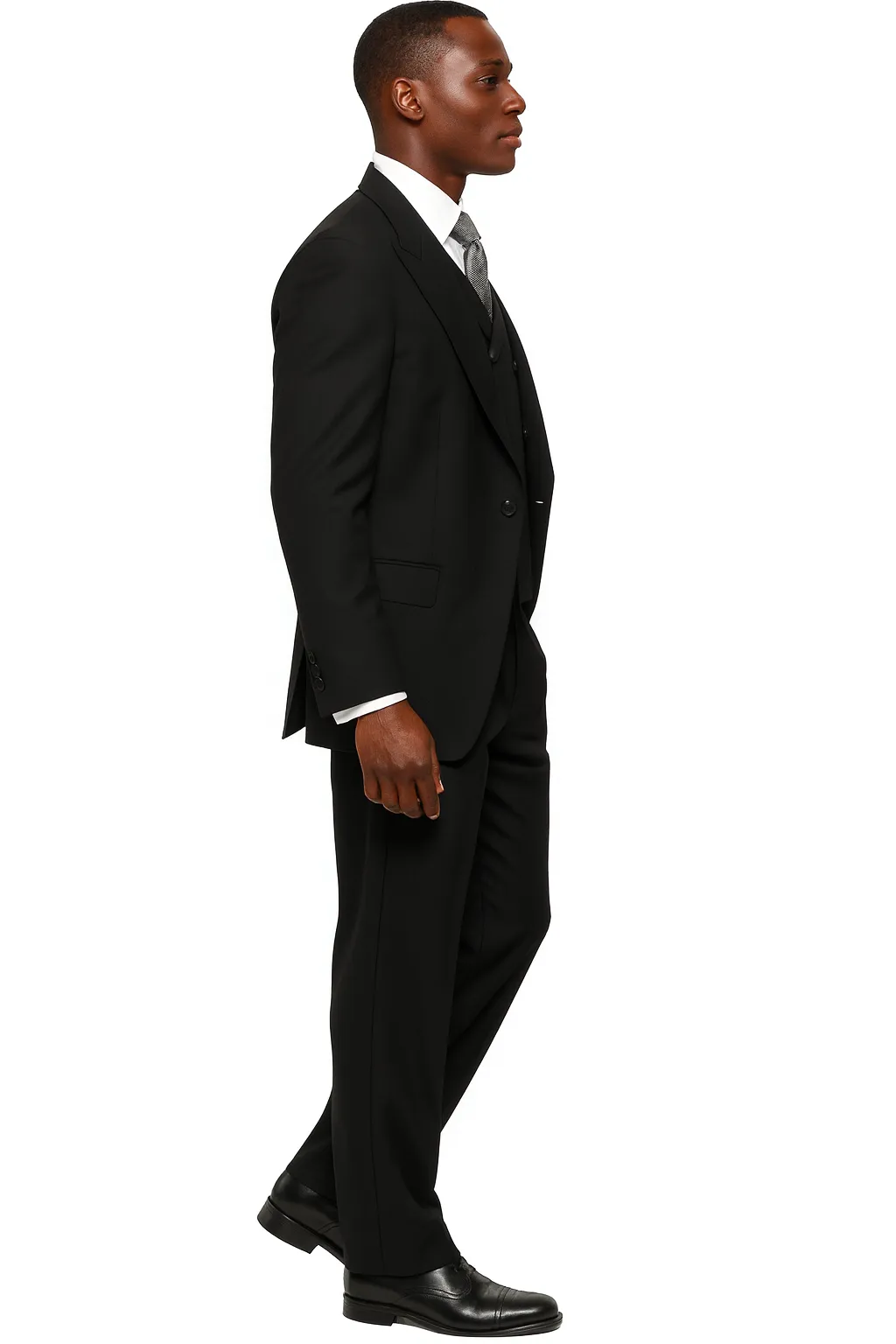 Mens Tiglio Rosso Suit - Wide Leg Baggy Pants - 100% Wool Black Three-Piece Suit with Double-Breasted Vest and Peak Lapel sold by Alberto Nardoni product image thumbnail 3