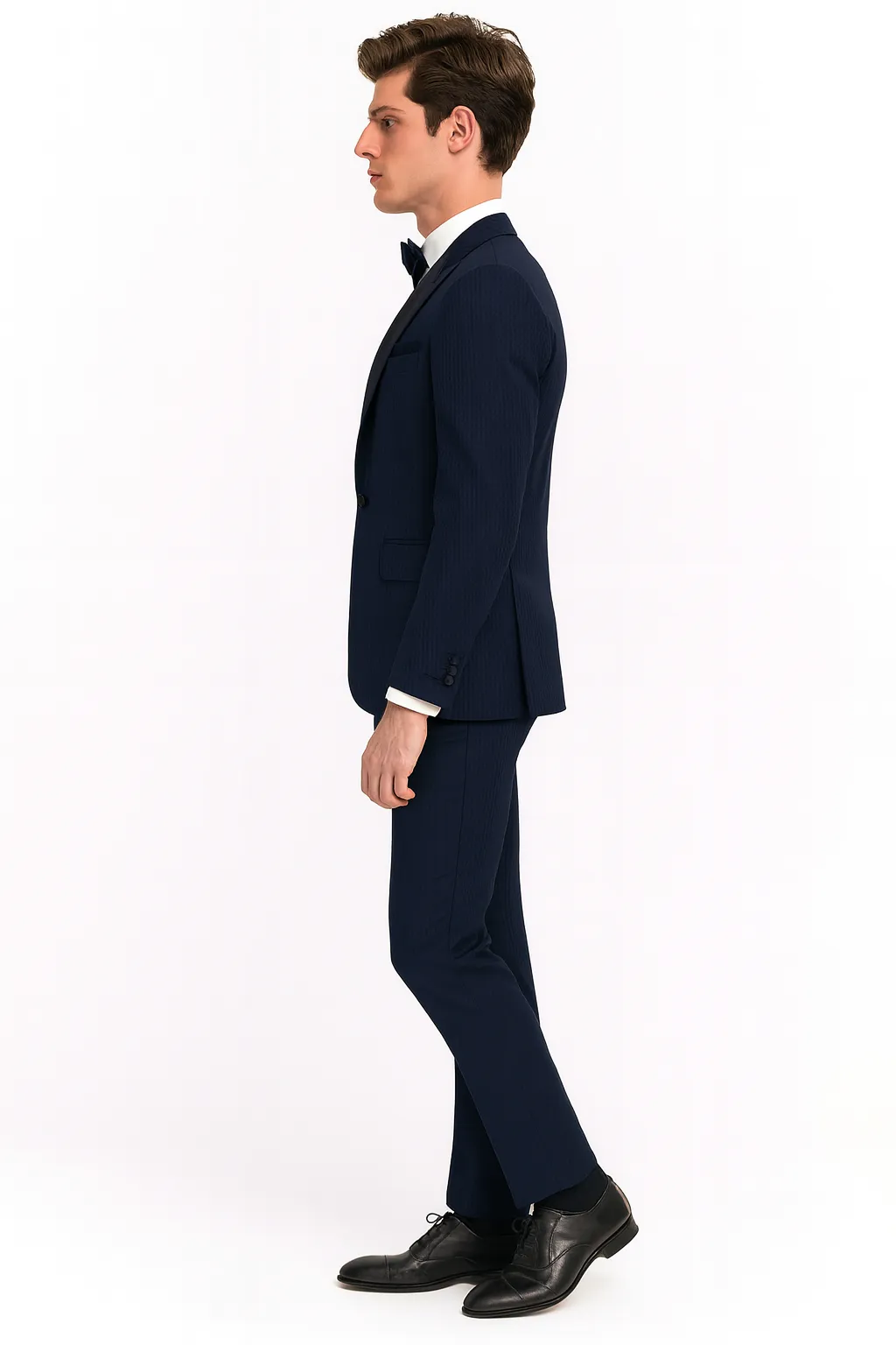 Men’s Navy Blue Tuxedo with Satin Peak Lapel With Matching Color Lapel Sateen – Formal 2 Piece Suit sold by Alberto Nardoni product image thumbnail 2