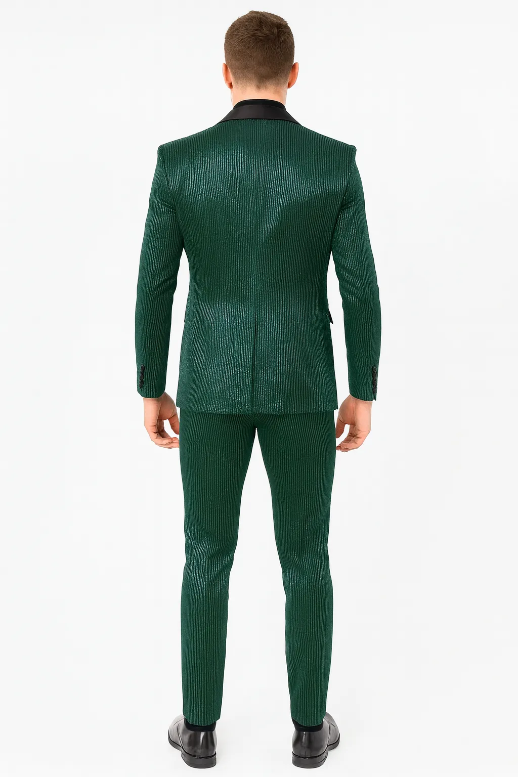 Mens Emerald Green Shiny Stripe Tuxedo Suit - Slim Fit 2-Piece Satin Lapel Dinner Jacket and Pants Ultra slim fit sold by Alberto Nardoni product image thumbnail 5