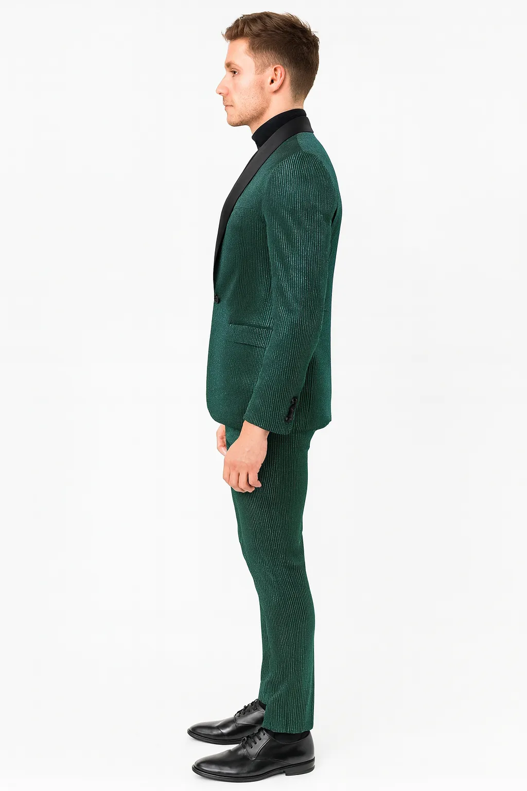 Mens Emerald Green Shiny Stripe Tuxedo Suit - Slim Fit 2-Piece Satin Lapel Dinner Jacket and Pants Ultra slim fit sold by Alberto Nardoni product image thumbnail 2