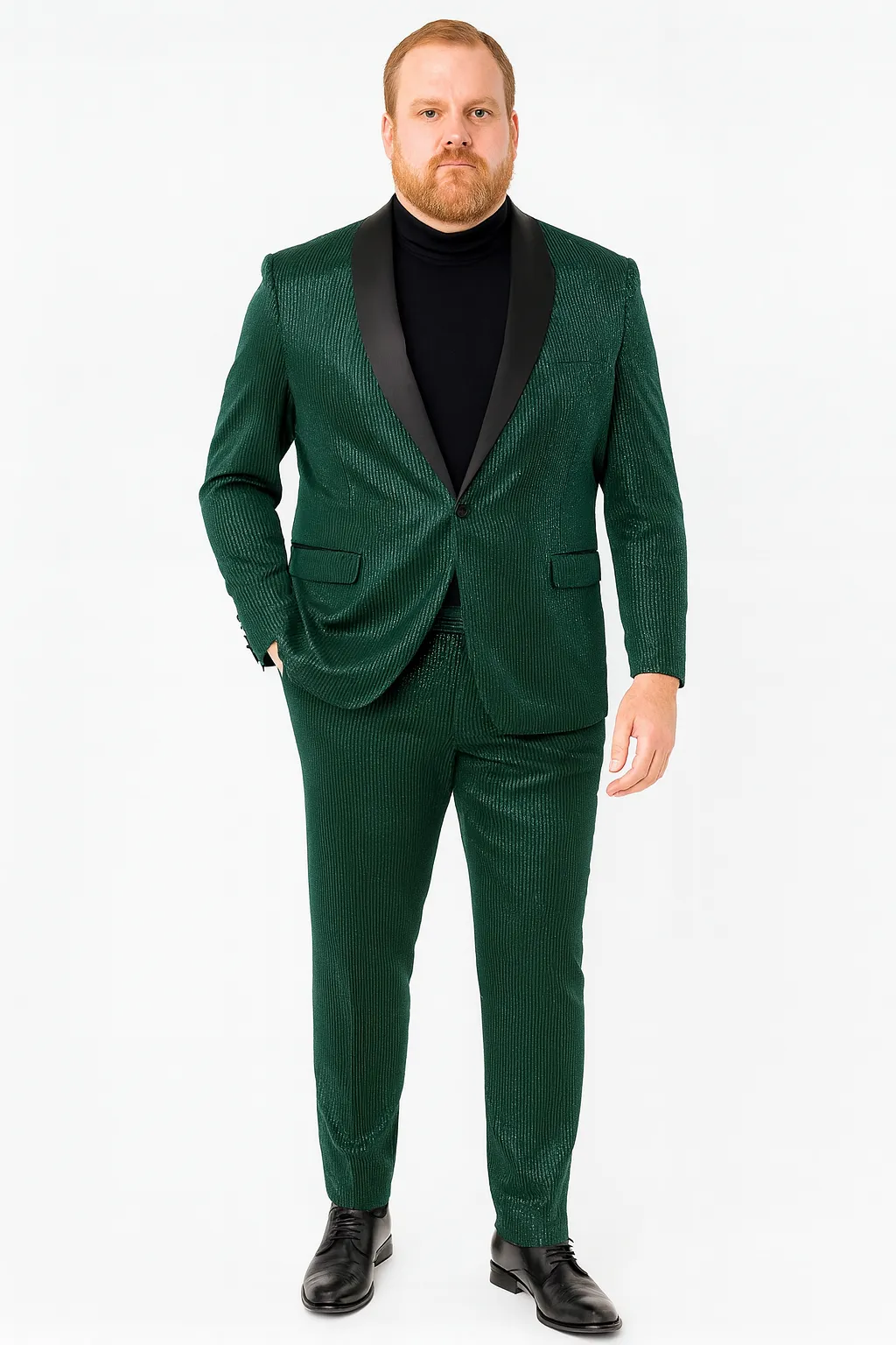Mens Emerald Green Shiny Stripe Tuxedo Suit - Slim Fit 2-Piece Satin Lapel Dinner Jacket and Pants Ultra slim fit sold by Alberto Nardoni product image thumbnail 3