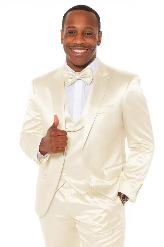 Mens Formal Champagne Satin Tuxedo Set – Ideal for Weddings and Prom Suit sold by Alberto Nardoni