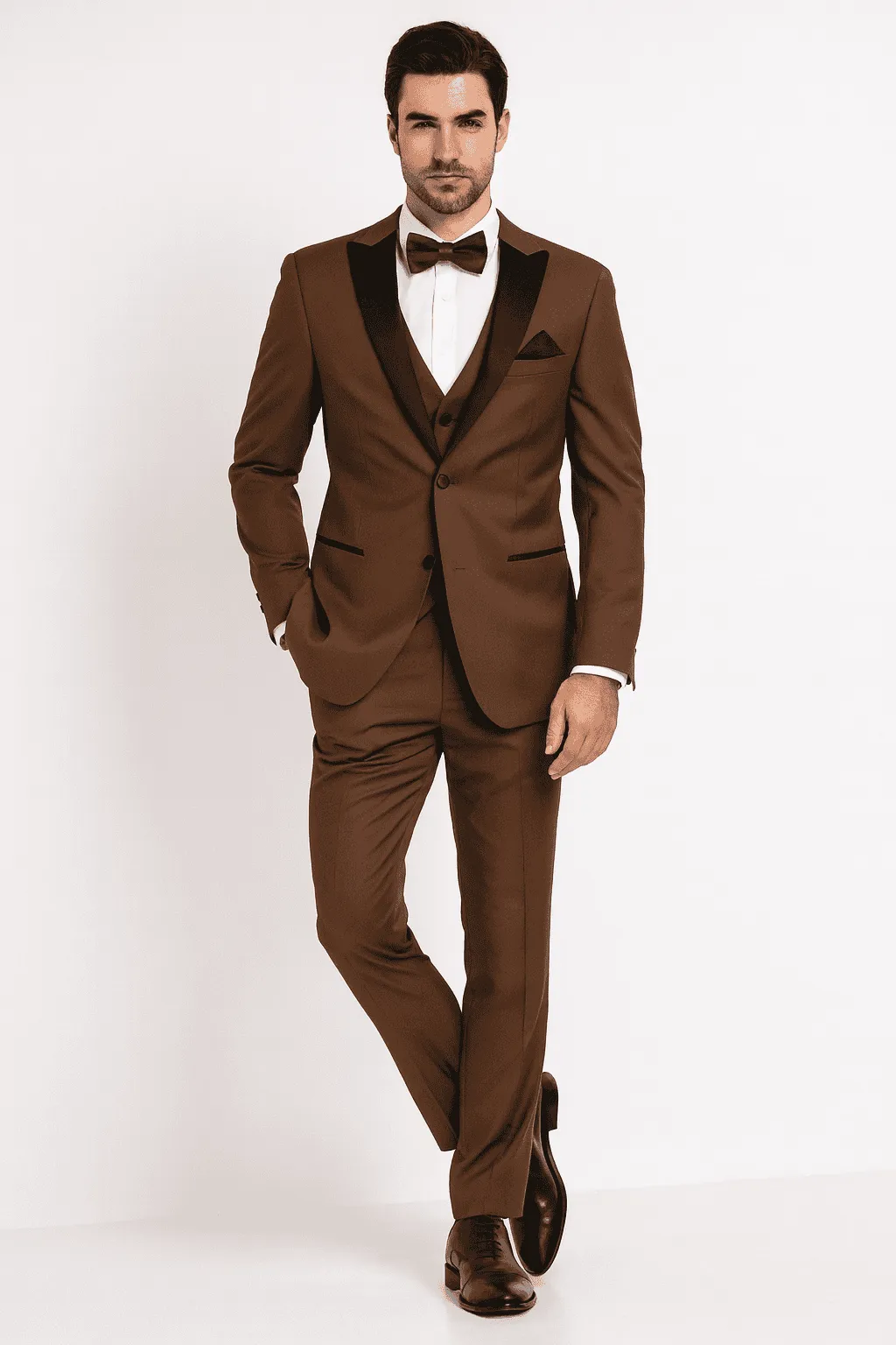 Mens Light Brown Tuxedo Suit with Black Satin Lapel - 3 Piece Formal Wedding & Prom Outfit - Country Look sold by Alberto Nardoni product image thumbnail 2
