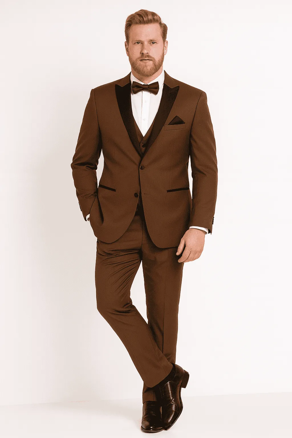 Mens Light Brown Tuxedo Suit with Black Satin Lapel - 3 Piece Formal Wedding & Prom Outfit - Country Look sold by Alberto Nardoni product image thumbnail 5