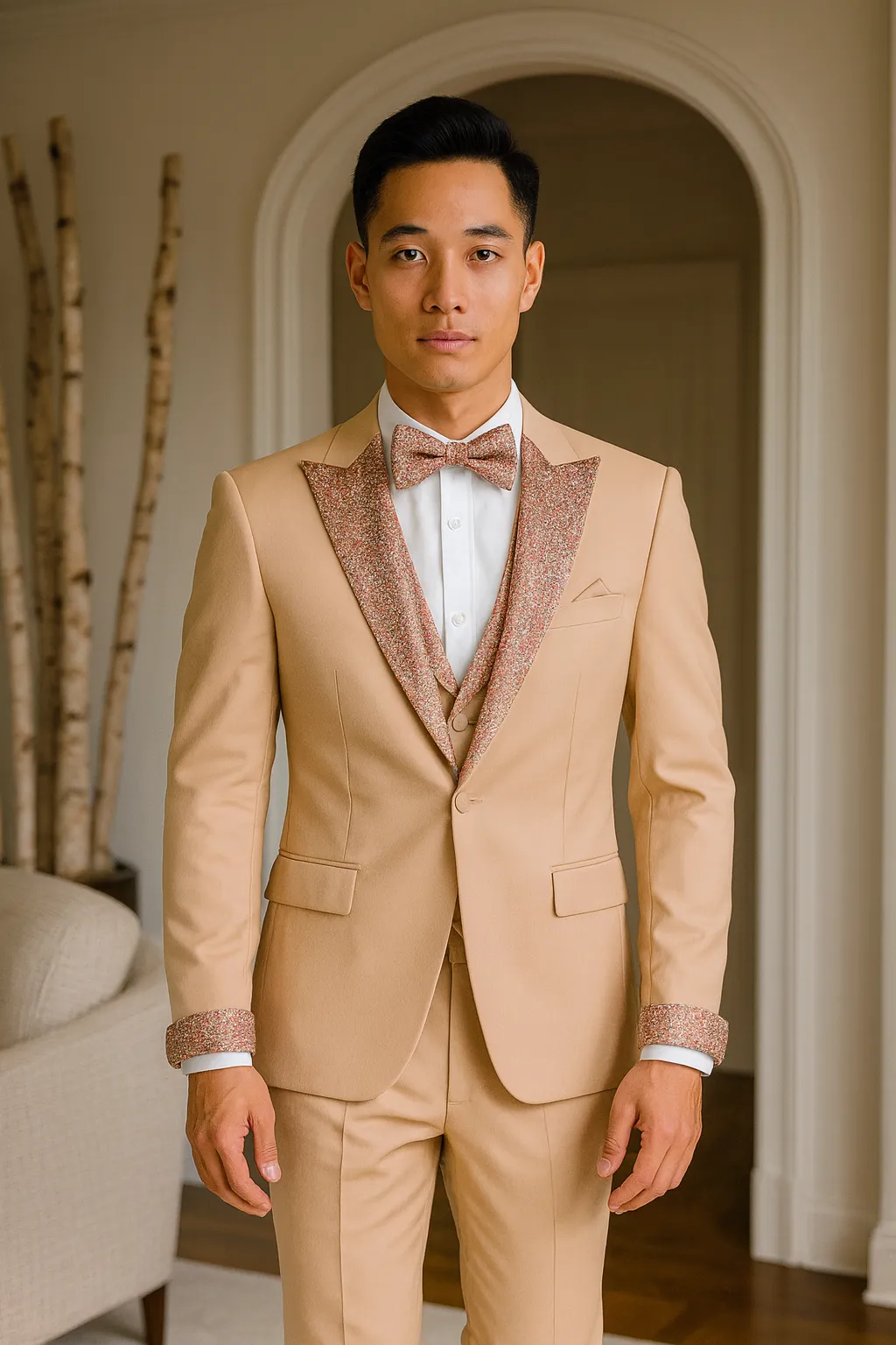 Mens Champagne Rose Gold Prom Tuxedo – Complete Four Piece Outfit Suit sold by Alberto Nardoni product image thumbnail 3