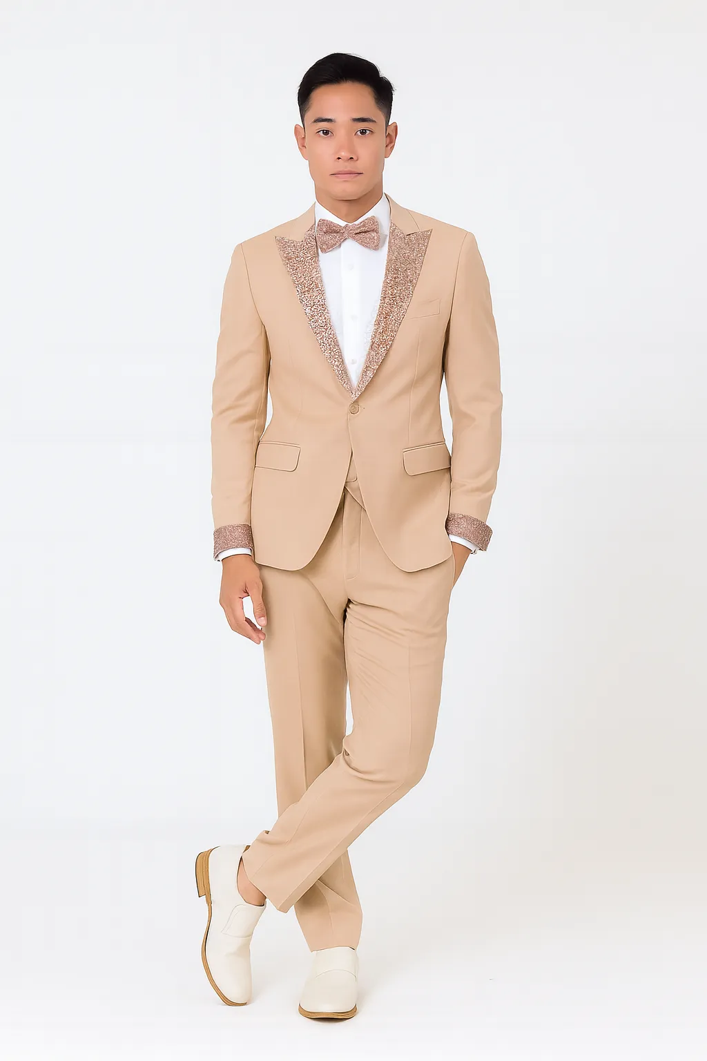 Mens Champagne Rose Gold Prom Tuxedo – Complete Four Piece Outfit Suit sold by Alberto Nardoni product image thumbnail 5