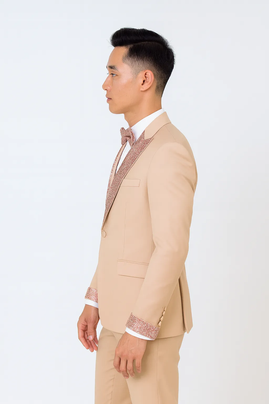 Mens Champagne Rose Gold Prom Tuxedo – Complete Four Piece Outfit Suit sold by Alberto Nardoni product image thumbnail 2