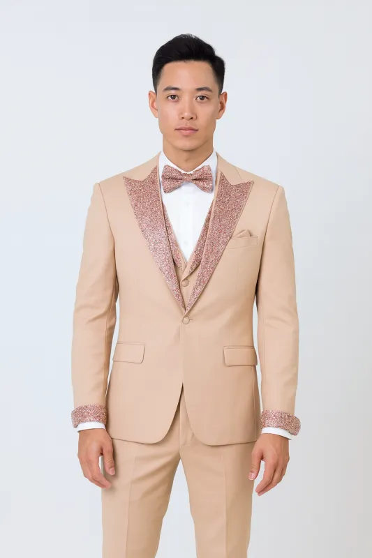 Mens Champagne Rose Gold Prom Tuxedo – Complete Four Piece Outfit Suit sold by Alberto Nardoni