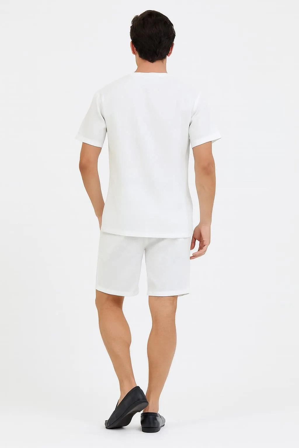 Mens White Embroidered Short Set - Casual Summer Outfit with V-Neck Shirt and Matching Shorts sold by Alberto Nardoni product image thumbnail 4