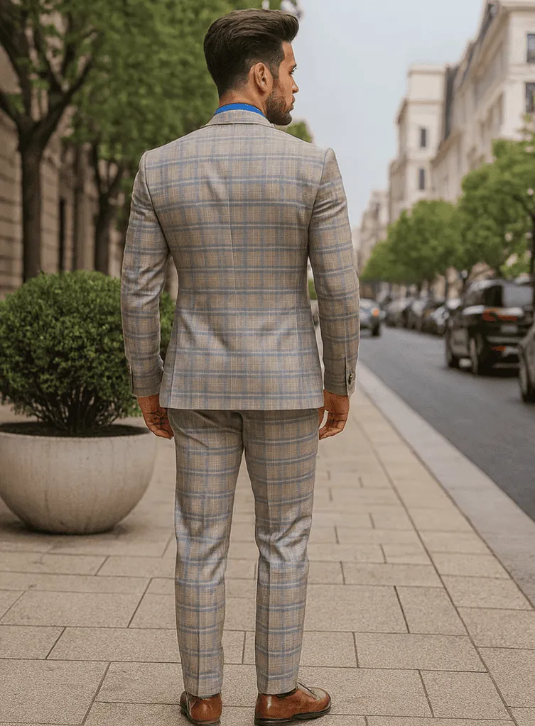 Designer Plaid Suit with Vest and Gold Buttons – Men’s Formal Style sold by Alberto Nardoni product image thumbnail 2