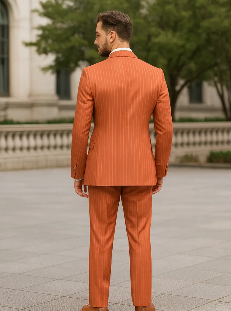 Luxury Men’s Orange Pinstripe Suit – Elegant Formal Outfit sold by Alberto Nardoni product image thumbnail 2