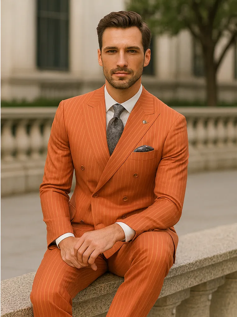 Luxury Men’s Orange Pinstripe Suit – Elegant Formal Outfit sold by Alberto Nardoni product image thumbnail 4