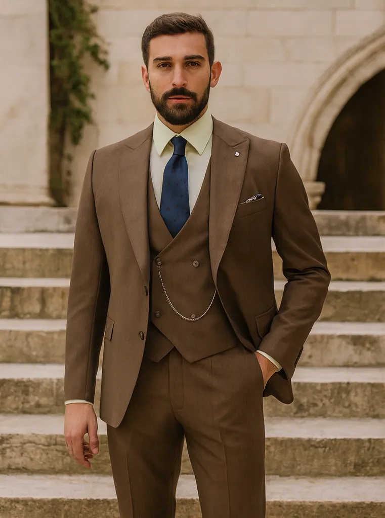Designer Brown Suit with Vest – Stylish Men’s Formal Attire sold by Alberto Nardoni product image thumbnail 2