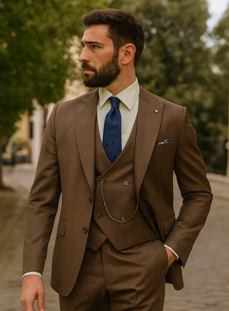 Designer Brown Suit with Vest – Stylish Men’s Formal Attire sold by Alberto Nardoni product image thumbnail 3
