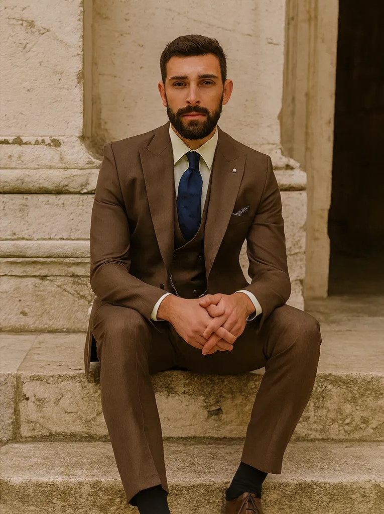Designer Brown Suit with Vest – Stylish Men’s Formal Attire sold by Alberto Nardoni product image thumbnail 4