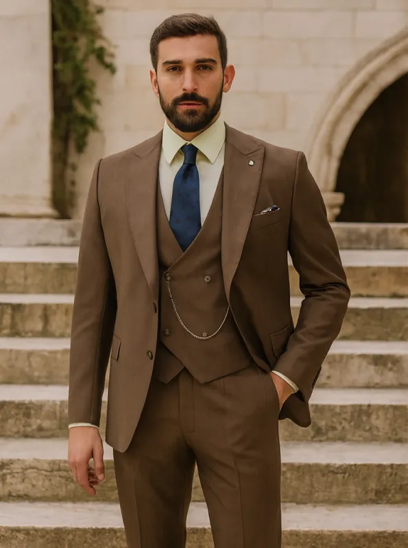 Designer Brown Suit with Vest â€“ Stylish Menâ€™s Formal Attire made by Alberto Nardoni